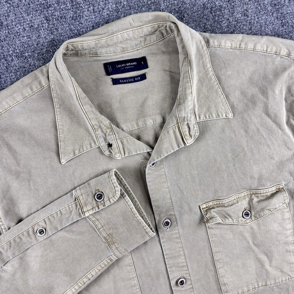Lucky Brand Shirt Mens L US L Classic Fit Khaki Double Pocket